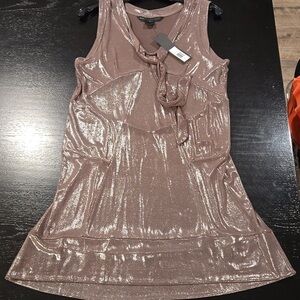 Shimmery Taupe Metallic Sleeveless Cocktail Dress